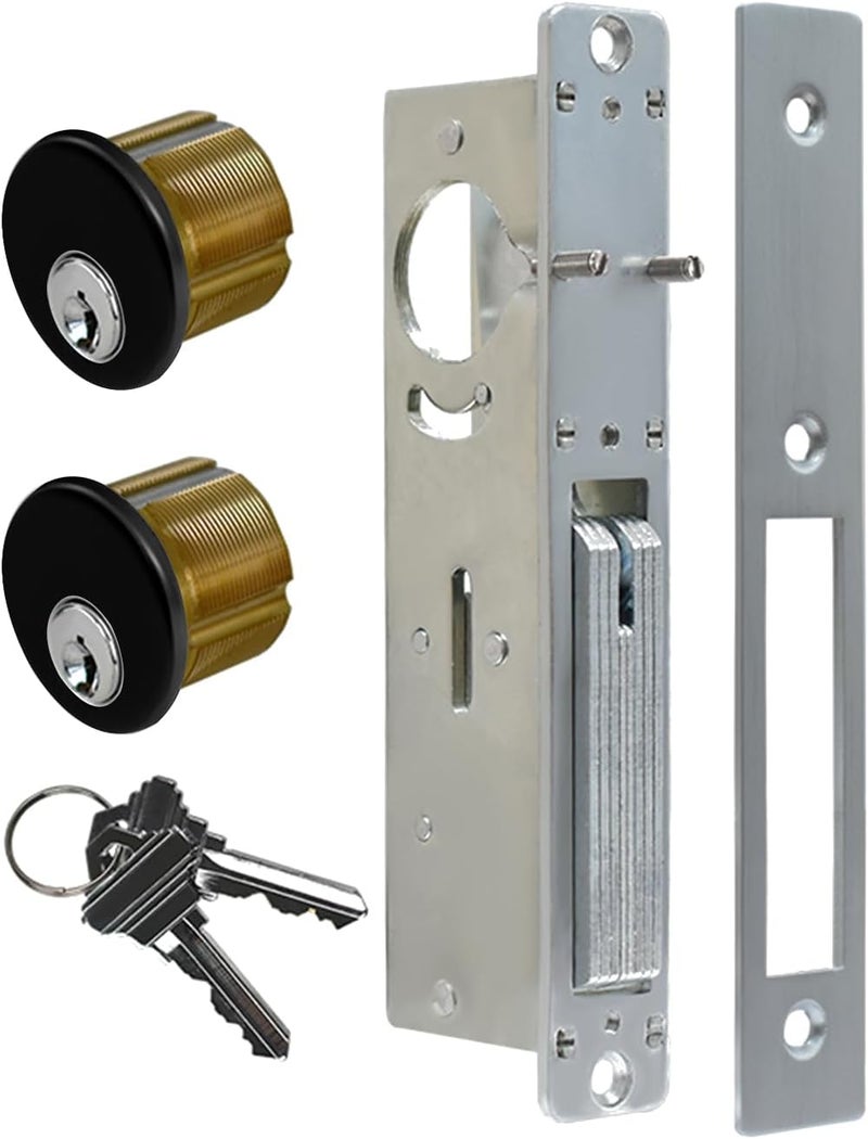 AIsecure Storefront Door Mortise Lock Set, Commercial Aluminum Storefront Mortise Lock with Swing Deadbolt Solid Brass Double Cylinder,Storefront Entry Door Lock, 1-1/8" Backset, Black - Image 1